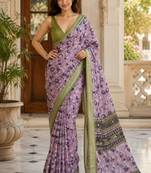Lavender color smart and ethnic linen silk floral printed saree