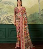 Multicolor elegant crepe silk saree with designer print design and trendy mirror work