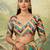 Multicolor elegant crepe silk saree with designer print design and trendy mirror work