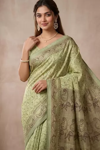 Pista color cotton silk woven designer ethnic partywear saree