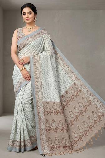 Grey color cotton silk woven designer ethnic partywear saree