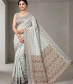 Grey color cotton silk woven designer ethnic partywear saree