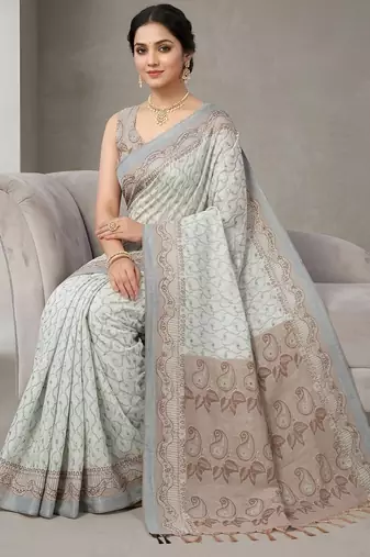 Grey color cotton silk woven designer ethnic partywear saree