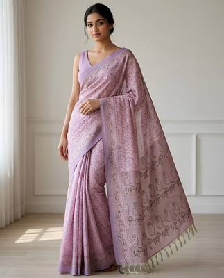 Pink color cotton silk woven designer ethnic partywear saree 1