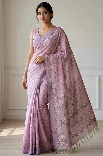 Pink color cotton silk woven designer ethnic partywear saree