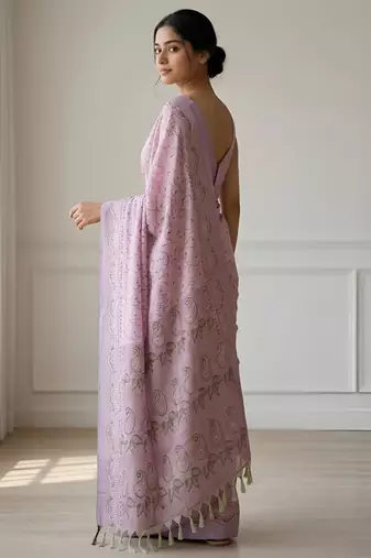 Pink color cotton silk woven designer ethnic partywear saree