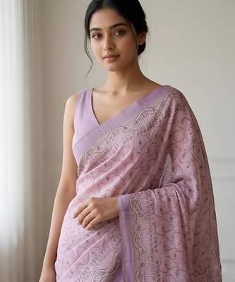 Pink color cotton silk woven designer ethnic partywear saree 3