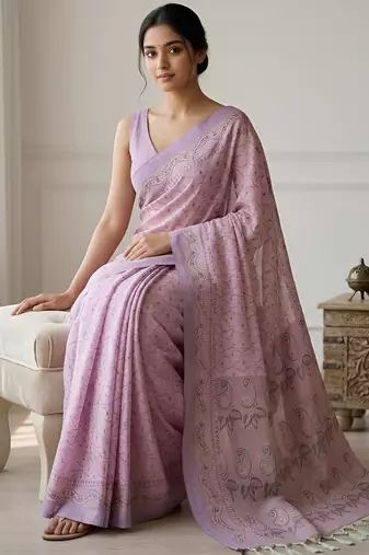Pink color cotton silk woven designer ethnic partywear saree
