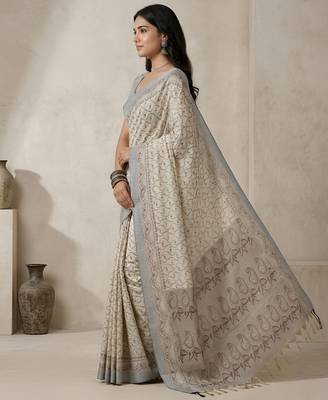 Off white color cotton silk woven designer ethnic partywear saree 2