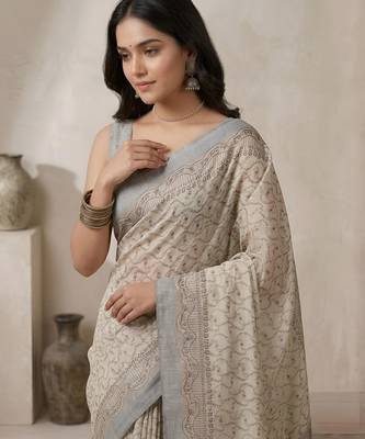 Off white color cotton silk woven designer ethnic partywear saree 3