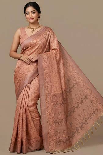 Orange color cotton silk woven designer ethnic partywear saree