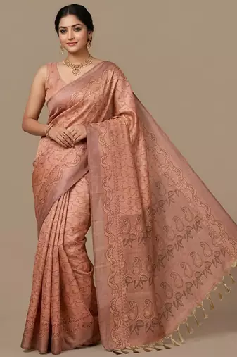 Orange color cotton silk woven designer ethnic partywear saree