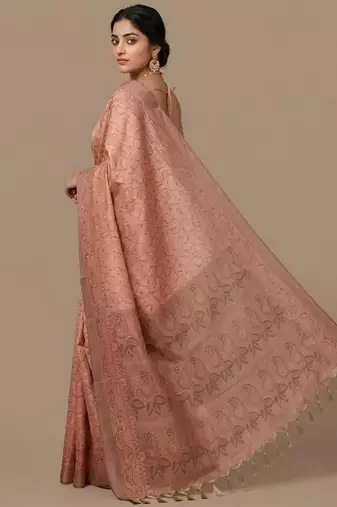 Orange color cotton silk woven designer ethnic partywear saree