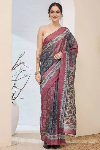Multi color silk blend fabric designer printed ready to wear saree