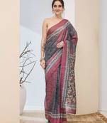 Multi color silk blend fabric designer printed ready to wear saree