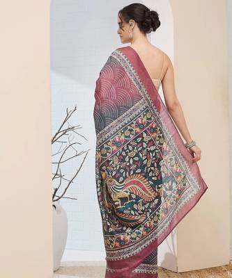 Multi color silk blend fabric designer printed ready to wear saree 2