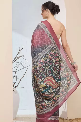 Multi color silk blend fabric designer printed ready to wear saree