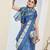 Blue color silk blend fabric designer printed ready to wear saree