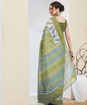 Green color silk blend fabric designer printed ready to wear saree 2