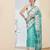 Sea green color silk blend fabric designer printed ready to wear saree