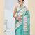 Sea green color silk blend fabric designer printed ready to wear saree