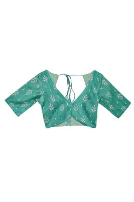 Sea green color silk blend fabric designer printed ready to wear saree 5