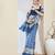 Blue color silk blend fabric designer printed ready to wear saree
