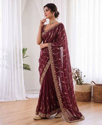 Maroon color elegant space silk fabric rich looks embroidered saree 2