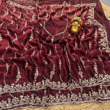 Maroon color elegant space silk fabric rich looks embroidered saree 5