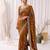 Gold color elegant space silk fabric rich looks embroidered saree
