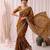 Gold color elegant space silk fabric rich looks embroidered saree