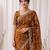 Gold color elegant space silk fabric rich looks embroidered saree