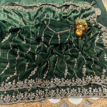 Green color elegant space silk fabric rich looks embroidered saree 5