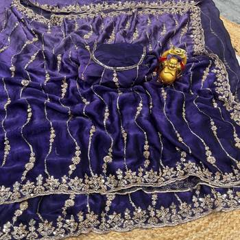 Purple color elegant space silk fabric rich looks embroidered saree 5