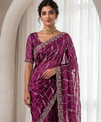 Burgundy color elegant space silk fabric rich looks embroidered saree 3