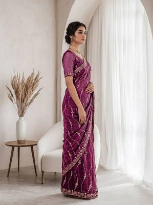 Burgundy color elegant space silk fabric rich looks embroidered saree 4