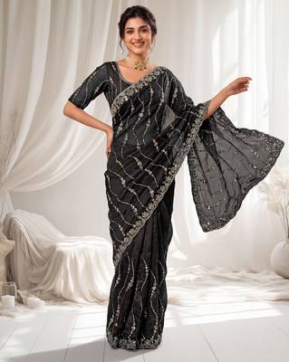 Black color elegant space silk fabric rich looks embroidered saree 4
