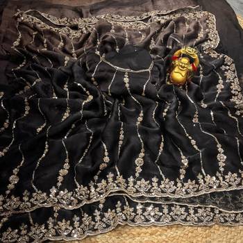 Black color elegant space silk fabric rich looks embroidered saree 5