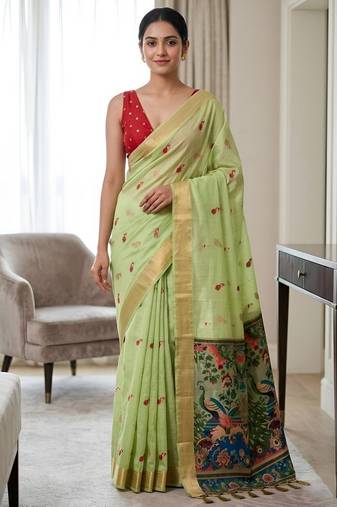 Green color smart and rich looks cotton silk traditional saree