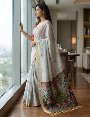 Grey color smart and rich looks cotton silk traditional saree 2