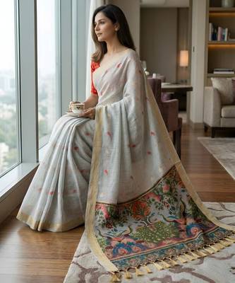 Grey color smart and rich looks cotton silk traditional saree 3