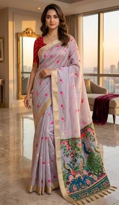 Lavender color smart and rich looks cotton silk traditional saree 1