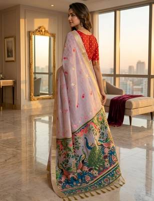 Lavender color smart and rich looks cotton silk traditional saree 2