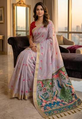 Lavender color smart and rich looks cotton silk traditional saree 3