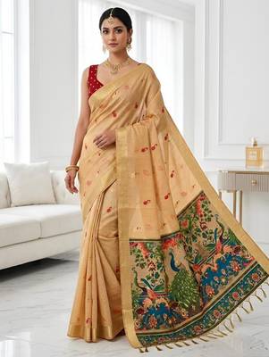 Orange color smart and rich looks cotton silk traditional saree 1
