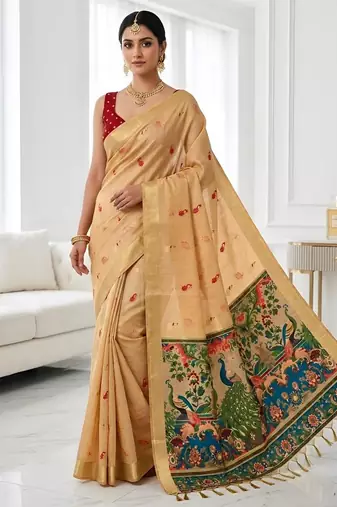 Orange color smart and rich looks cotton silk traditional saree
