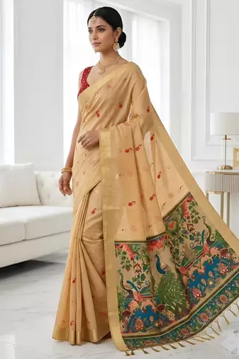 Orange color smart and rich looks cotton silk traditional saree