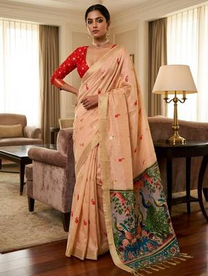 Peach color smart and rich looks cotton silk traditional saree 1