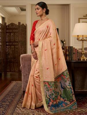 Peach color smart and rich looks cotton silk traditional saree 2