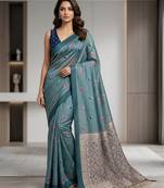 Blue color cotton silk fabric woven designer ethnic festive saree